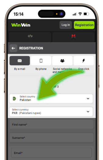 Select country and currency settings page